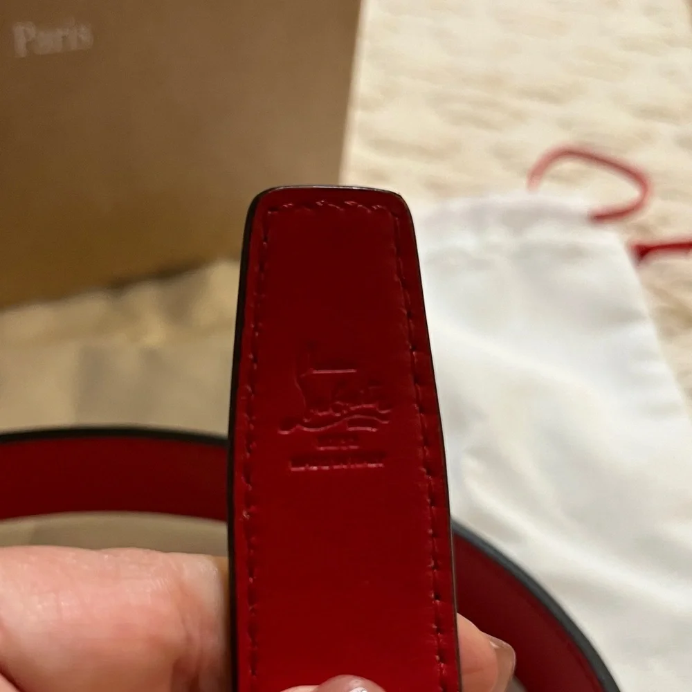 NWT Christian Louboutin Athracite Gun Metal Black Belt with Red Interior